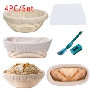 Rattan Bread Proofing Basket Natural Oval Rattan Wicker Dough Fermentation Sourdough Banneton Bread Cloth Liner & Dough Scraper