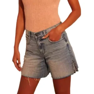 Denim Shorts Women Summer Jeans Vintage Solid Button Zipper High Street Casual Short Pants Split Lady Pockets Streetwear