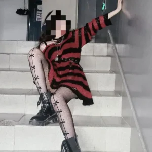 New Women's Clothing Pullovers perforated mid length female couples loose stripes dark versatile knitwear niche Jumpers Sweaters